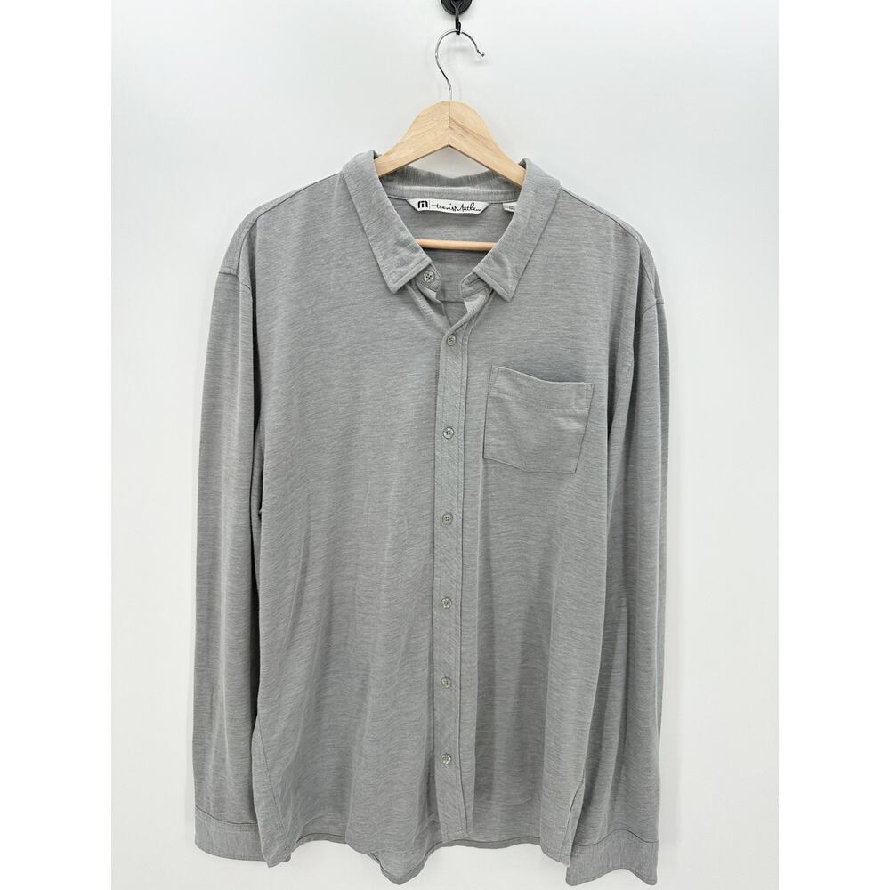 Travis Matthew Gray Button Down Pima Cotton Shirt Long‎ Sleeve Pocket Mens XXL